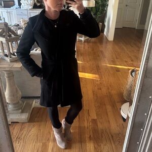 Massimo Dutti Black Double Breasted Pocket Wool Blend Jacket Coat Sz Small